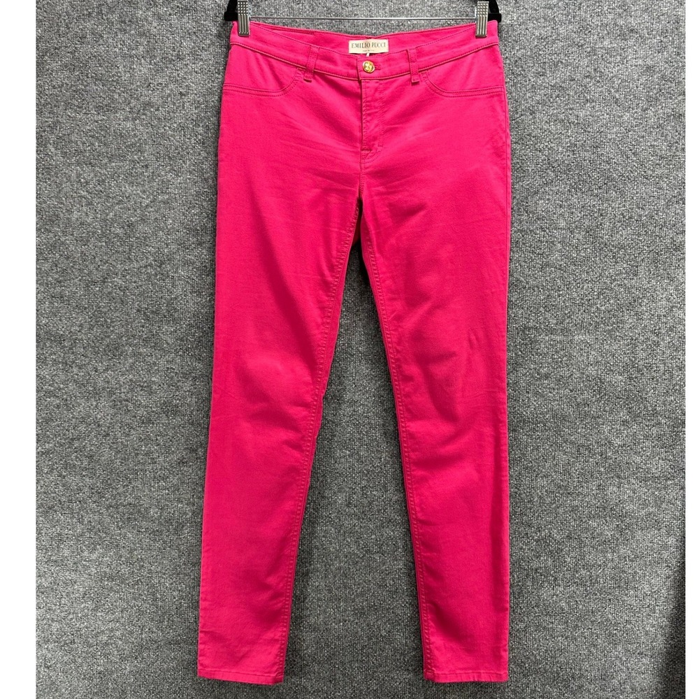 Emilio Pucci Pink Skinny Trousers Stretch Cotton Made in Italy Size 12 US